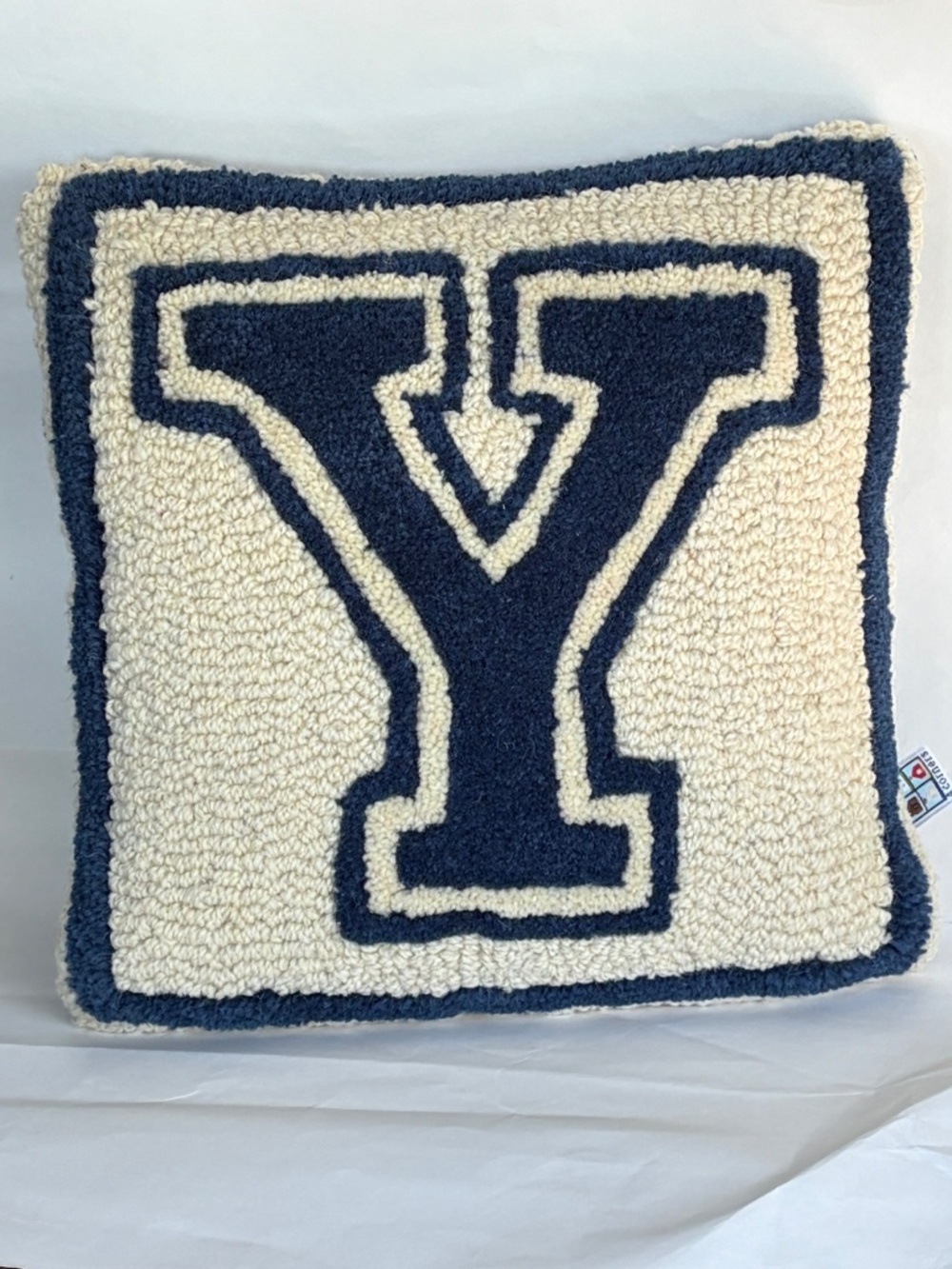 Chandler 4 Corners Yale Univ Wool Hooked Pillow 14x14 Varsity Letter Y HOLO Blue